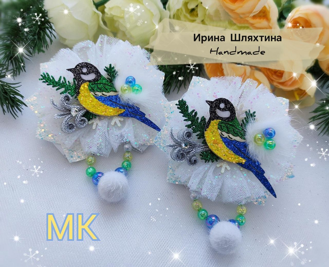 Зимние бантики с синичками